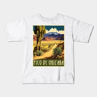 Pico De Orizaba Mexico Vintage Travel Art Poster Kids T-Shirt